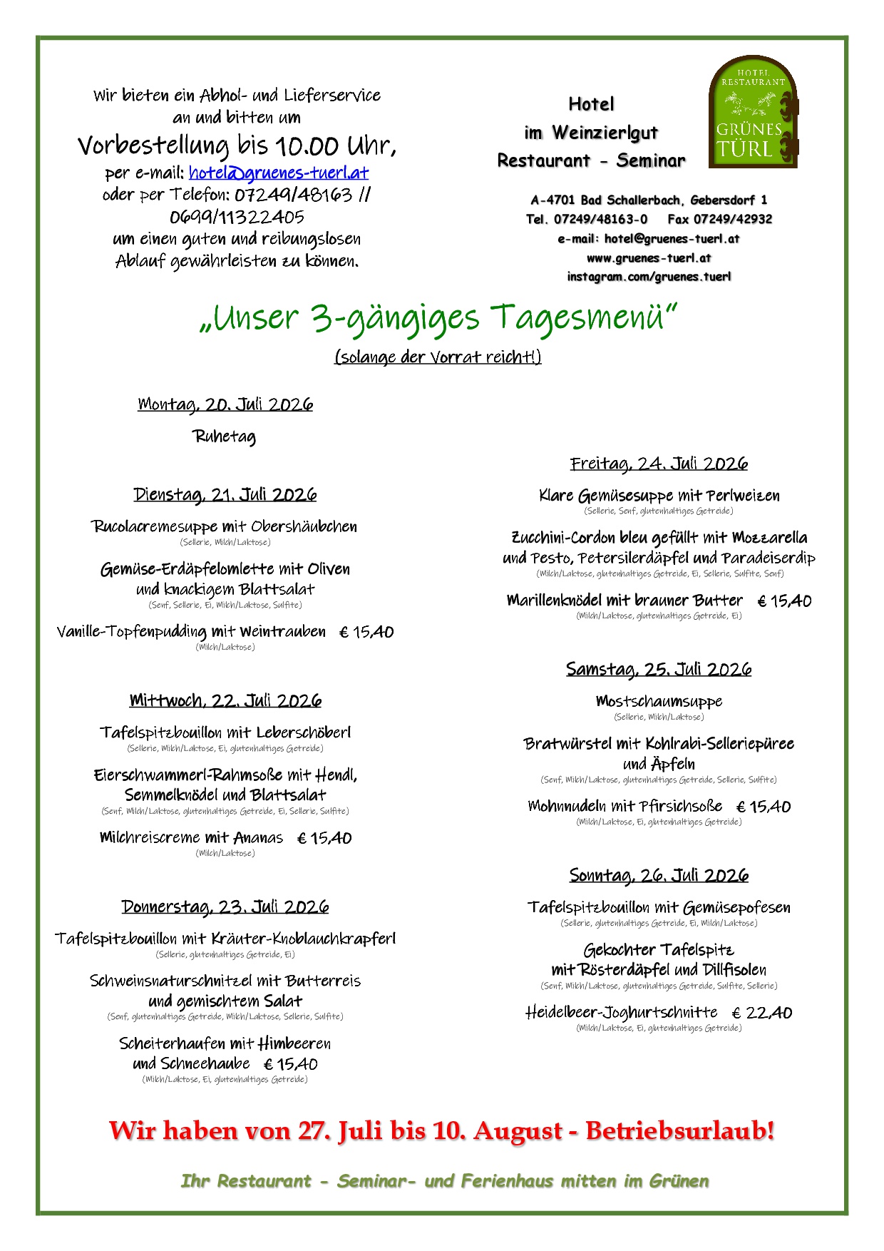 Hotel & Restaurant Grünes Türl - Familie Ameshofer in Bad Schallerbach