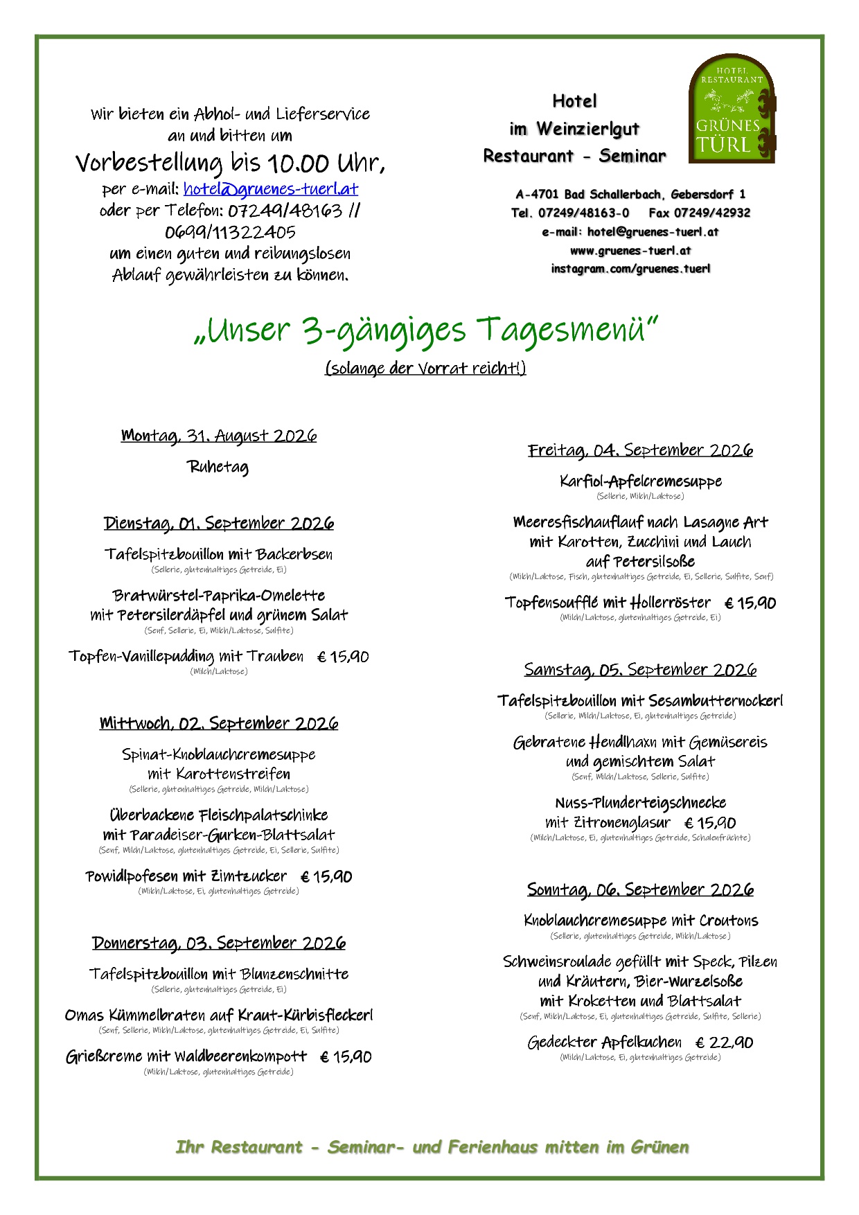 Hotel & Restaurant Grünes Türl - Familie Ameshofer in Bad Schallerbach
